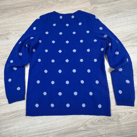 Talbots Pure Cashmere Polka Dot Sweater Blue Crew Neck Long Sleeve Womens Medium - Picture 5 of 5